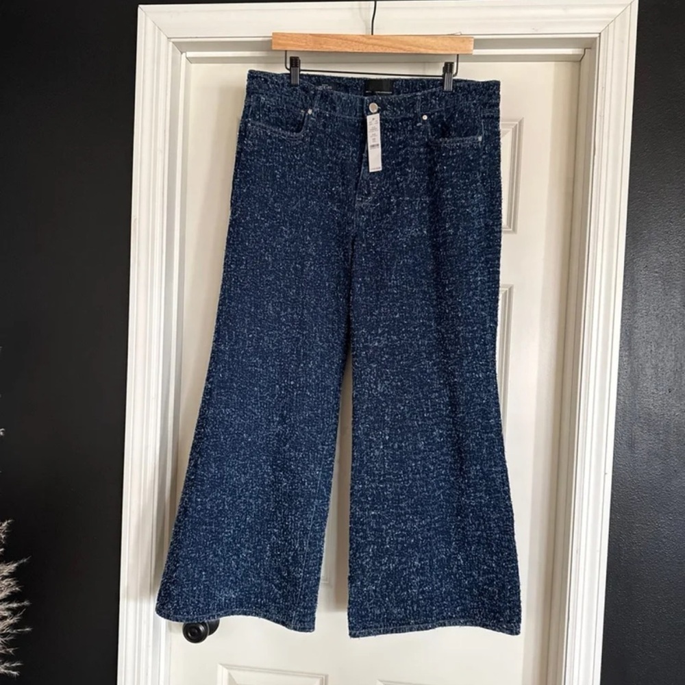 NWT WHBM White House Black Market Bouclé Mid Rise Wide Leg Jean size 12s - Picture 6 of 12